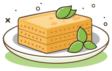 Cartoon Style Lasagna Portion with Basil Leaves on a Plate Delightful Italian Food