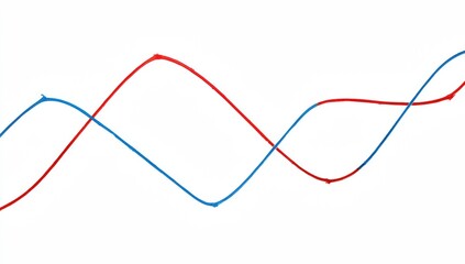 Two lines, red and blue, curving and fluctuating across the image