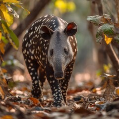 Obraz premium Spotted Animal Walking Through Lush Forest Environment