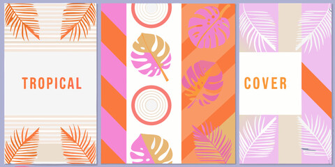 Vibrant tropical leaf designs with bold geometric patterns and textures
