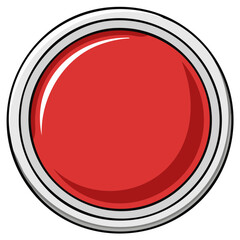 Red button icon with a silver outline, simple graphic, circle design, graphic style