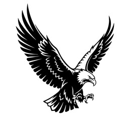 Obraz premium Black and white vector illustration of a powerful eagle in mid-flight.