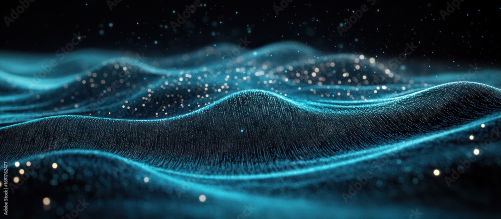 Aufkleber abstract digital wave pattern with glowing particles.