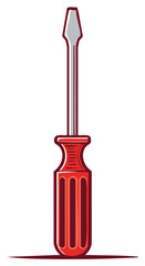 Illustration of a Red Hand Tool Screwdriver with a Grey Shaft on White