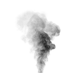 Black smoke or dark vapor cloud rising on white background, abstract fog texture ideal for design,...