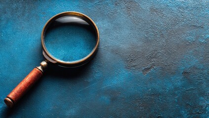 Antique magnifying glass on a textured dark blue surface