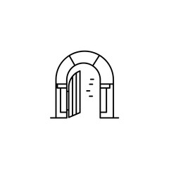 Fototapeta premium Line art of an open arched door with stone frame 