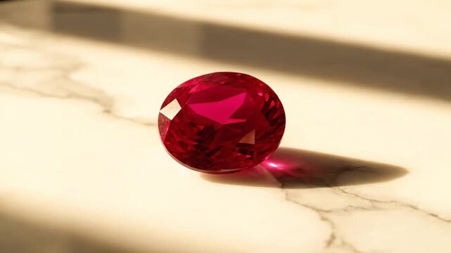 Sparkling red ruby gemstone on marble surface