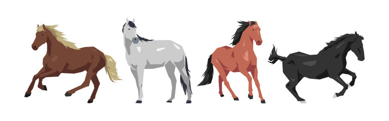 Set of horse in geometric shape. Flat vector illustration.
