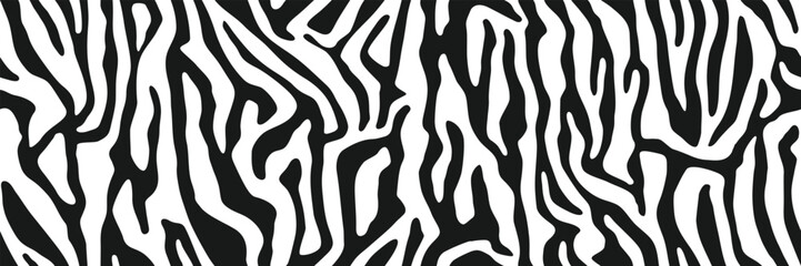 Zebra striped lines fur. Animal skin texture for printing, seamless wildlife pattern. Abstract curved lines ornament. Good for textile, fabric, fashion design. Vector background