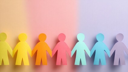 Paper people in a rainbow line