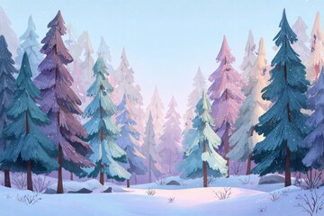 Fototapeta premium Winter forest scene with pastel-colored trees