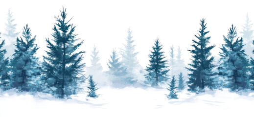 Obraz premium PNG Green christmas trees border snow illustration landscape.