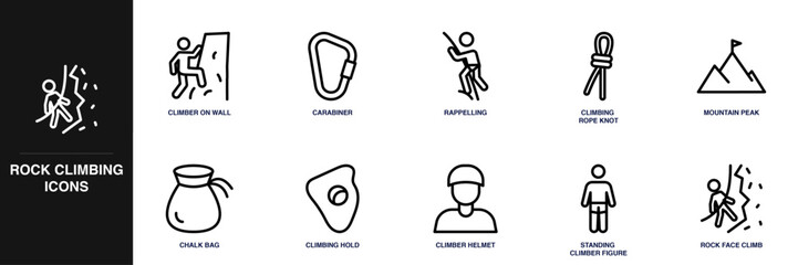 Rock Climbing Line Icon Set