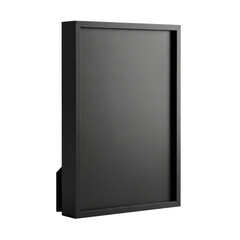 A sleek, matte black brushed aluminum rectangular picture frame with clean lines, isolated on a transparent background with ample copy space, showcasing modern industrial design concept
