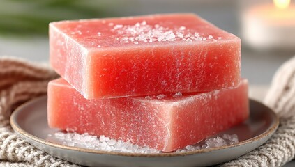Stacked Red Soap Bars on Plate