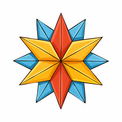 Geometric Star Flower Vector — Yellow, Blue and Red Abstract Petal Design with Symmetry and Bold Colors