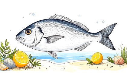 Obraz premium Illustration of a fish in a seaside setting