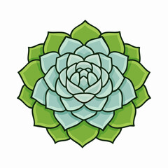 Obraz premium Succulent Mandala Flower Vector — Symmetrical Design with Blue and Green Petals in Abstract Geometric Style