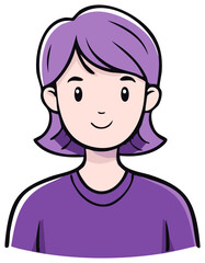 Obraz premium Cheerful purple-haired young woman avatar illustration with a warm smile