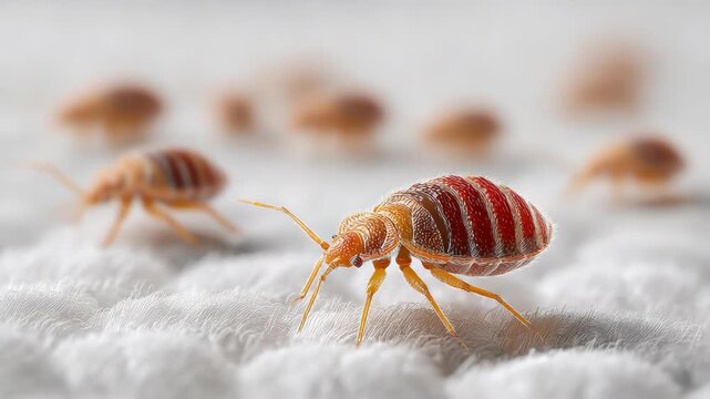 Close-up of bed bugs on a mattress, parasitic insects infestation