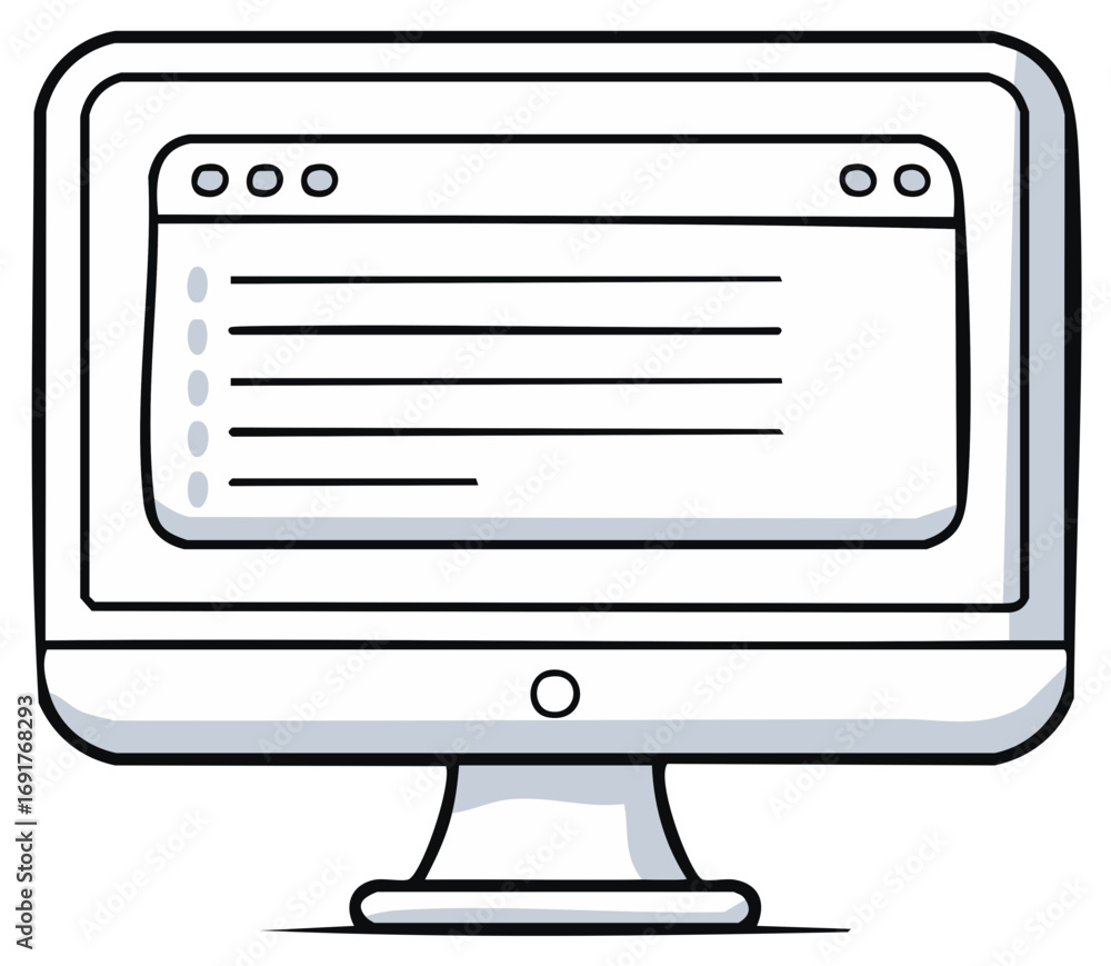 Fototapete cartoon computer display with list of items in a window, outlined style