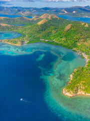 Coron, Palawan, Philippines, aerial view of beautiful lagoons and limestone cliffs