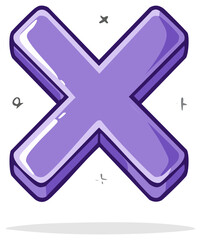 Fototapeta premium Hand drawn purple letter X symbol illustration with playful sparkles