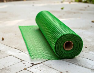 Rolled green mesh on ground