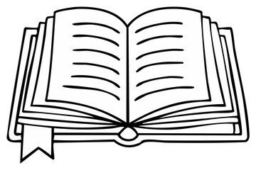 Open Book Outline Icon with Bookmark. Black and White Education Symbol