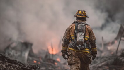 Fototapeta premium Firefighter at a scene of a fire