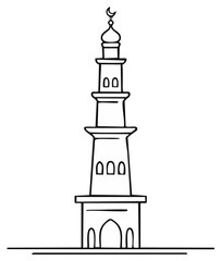 Islamic Architectural Line Art Minaret Silhouette Crescent Moon Religious Tower