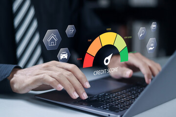 Credit score concept. Online credit score ranking check, loan, mortgage and payment cards....