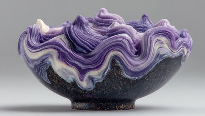Purple and White Swirl Ceramic Bowl