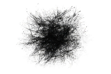 Abstract black ink illustration creating a chaotic web-like structure on a white background.