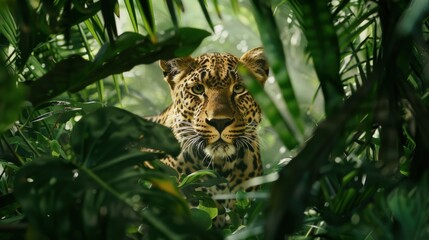 Leopard in lush jungle