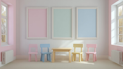 Fototapeta premium Minimal Pastel Nursery Mockup – Wall Art Frame for Kids Room