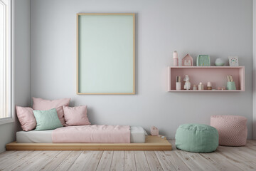 Children&rsquo;s Room Poster Frame Mockup &ndash; Soft Pastel Colors