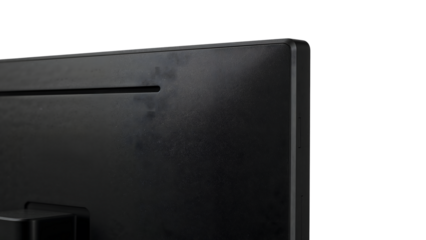 Modern black led monitor rear corner closeup with minimalist design and matte finish for technology workspaces