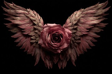 A beautiful symbol of love, a vector illustration of red and black eagle wings flying with a heart design