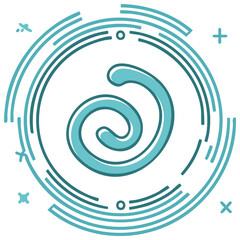 Aqua Blue Spiral Element with Circular and Geometric Decoration Design