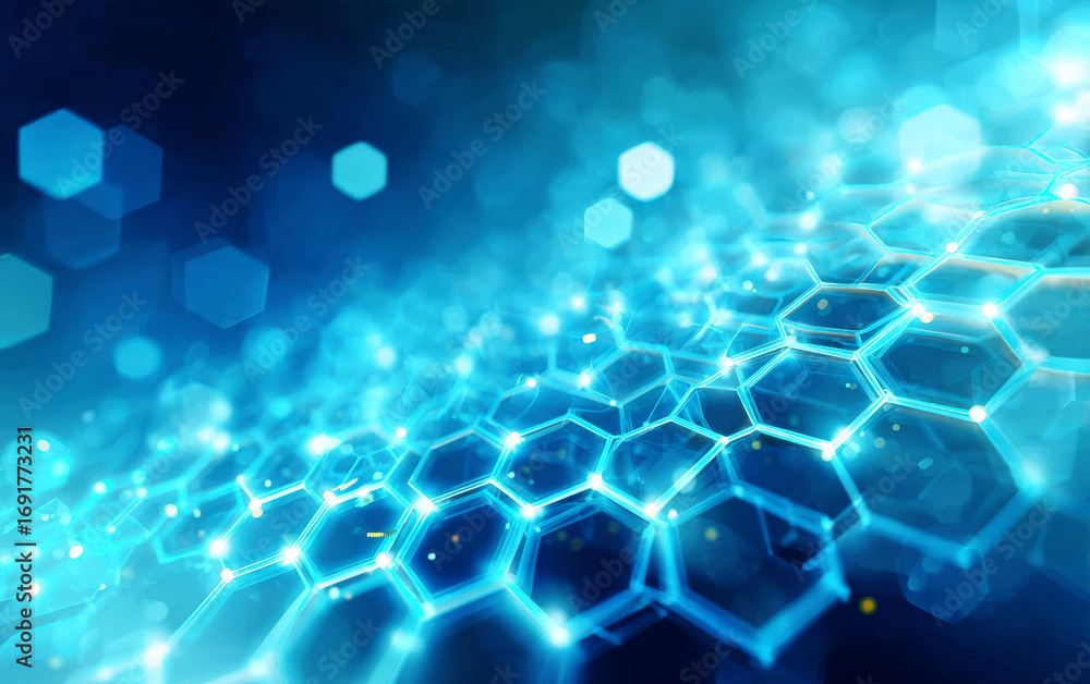 Aufkleber abstract blue hexagonal pattern with futuristic technology concept