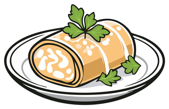 food roll on plate with parsley clip art preview