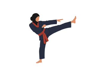 Muslim Woman Practicing Pencak Silat Martial Art.