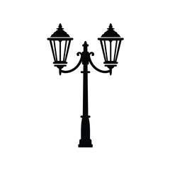 Obraz premium Black double lantern pole silhouette white vector