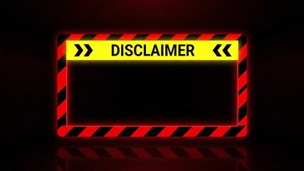 Disclaimer warning message hazard stripes dark background