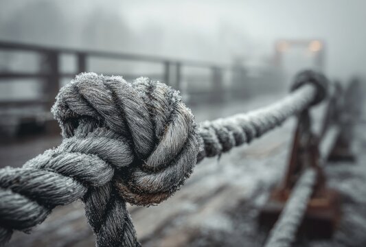 Fototapeta Frozen knot on a bridge railing