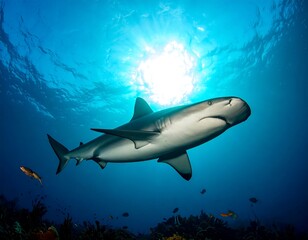 Naklejka premium Shark in ocean sunlight
