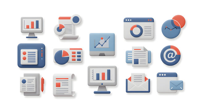 Set of modern digital business icons for data analysis and communication