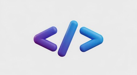 Obraz premium 3d rendered code symbols html tags abstract digital art gradient colors